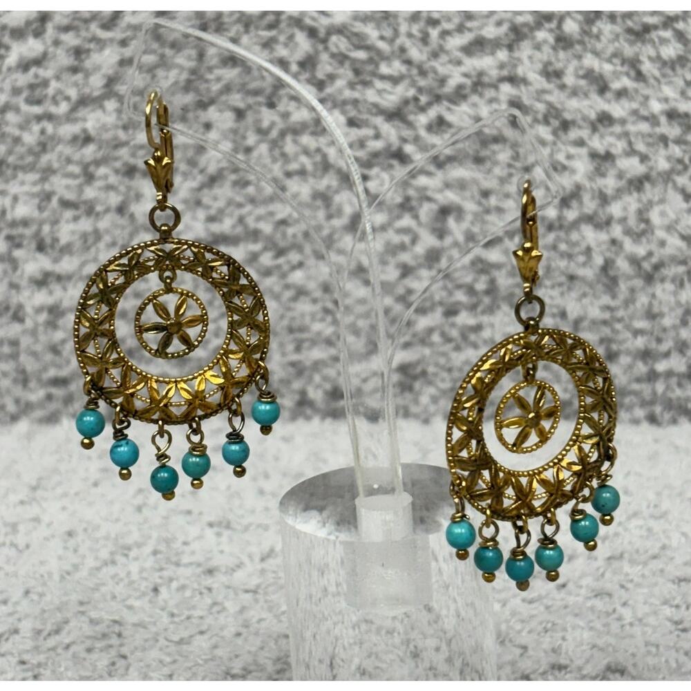 Sterling Silver Gold Vermeil Chandelier Blue Stone Dangle Earrings #71647